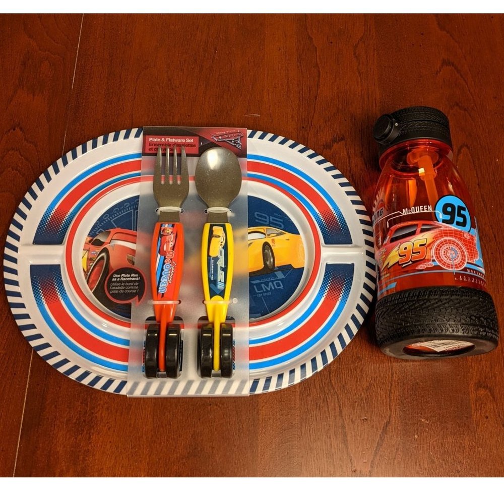 Disney Cars Plate, Utensils, and Water Bottle